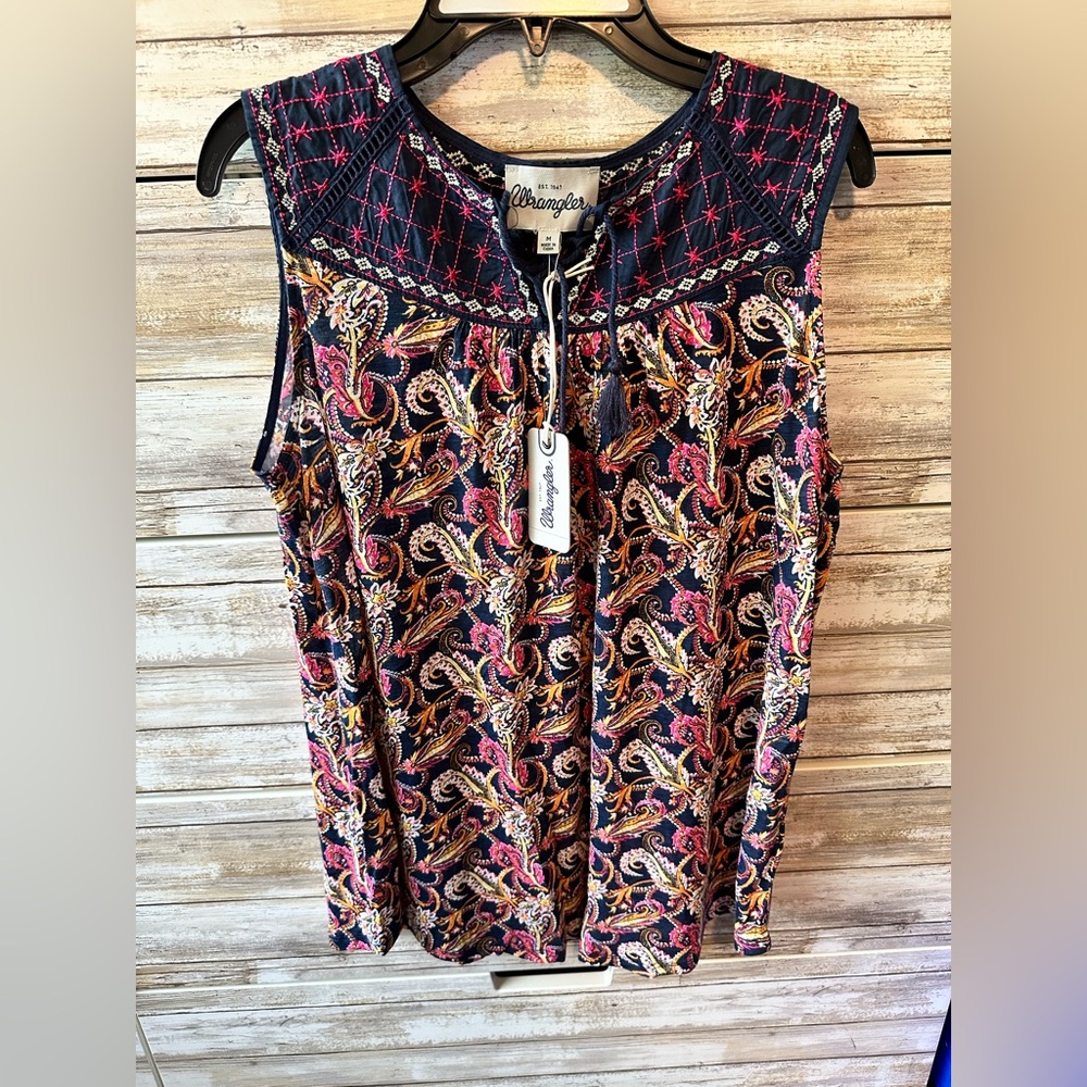 🌺 Wrangler Paisley Boho Sleeveless Blouse Tank Top Medium NWT
